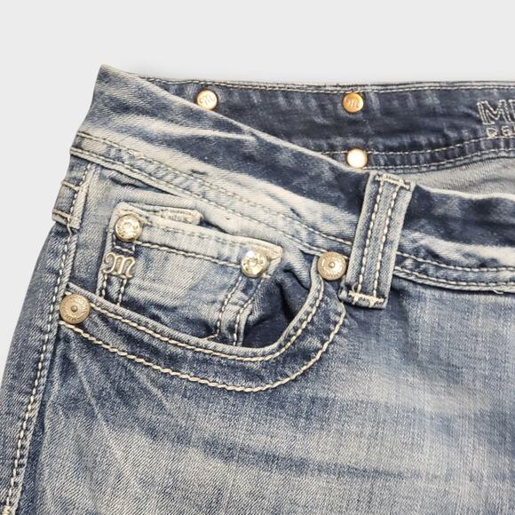 Miss Me Straight Leg Low Rise Jeans Sz 31 Rhinestone Light Wash Y2K Casual - Picture 3 of 13